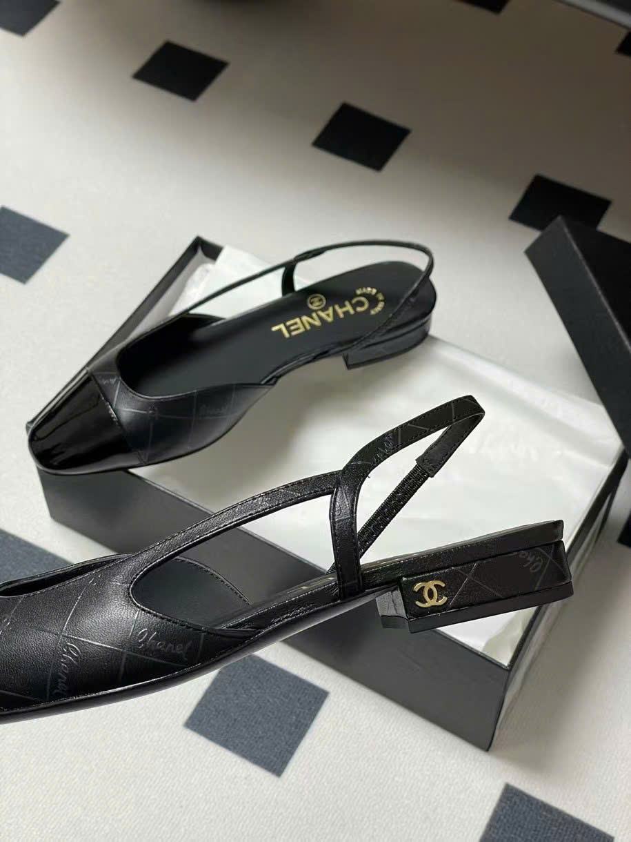 (1:1 replica) Chanel C Logo Slingbacks Shoes 2cm