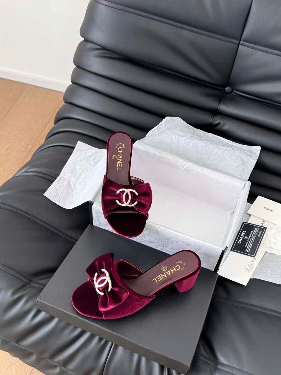 (1:1 replica) Chanel Velvet Vintage Sandals