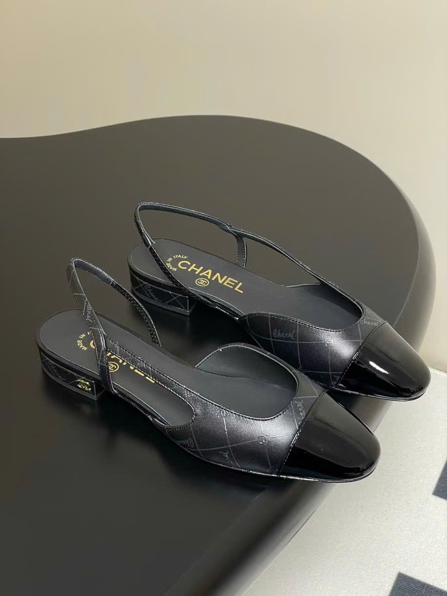 (1:1 replica) Chanel C Logo Slingbacks Shoes 2cm