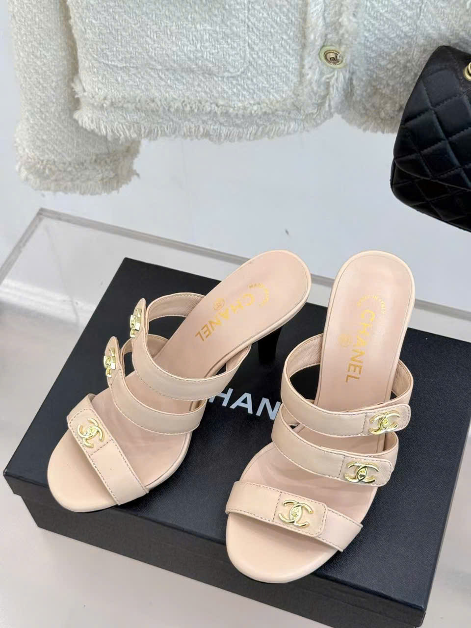 (1:1 replica) Chanel C Logo Women s Sandals 9cm