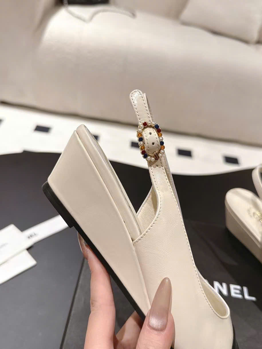 (1:1 replica) Chanel C Logo Vintage Slingback Shoes