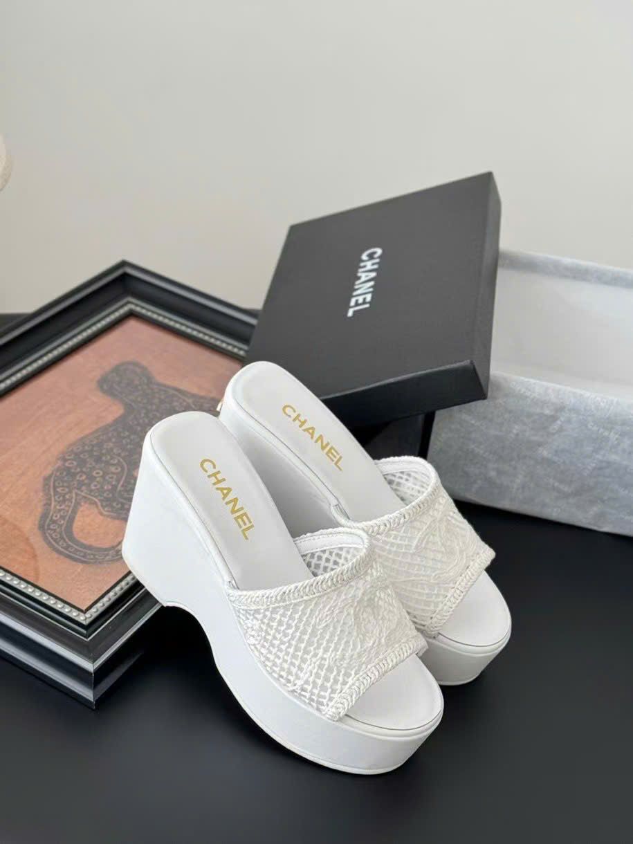 (1:1 replica) Chanel C Logo Wedges Sandals 10cm