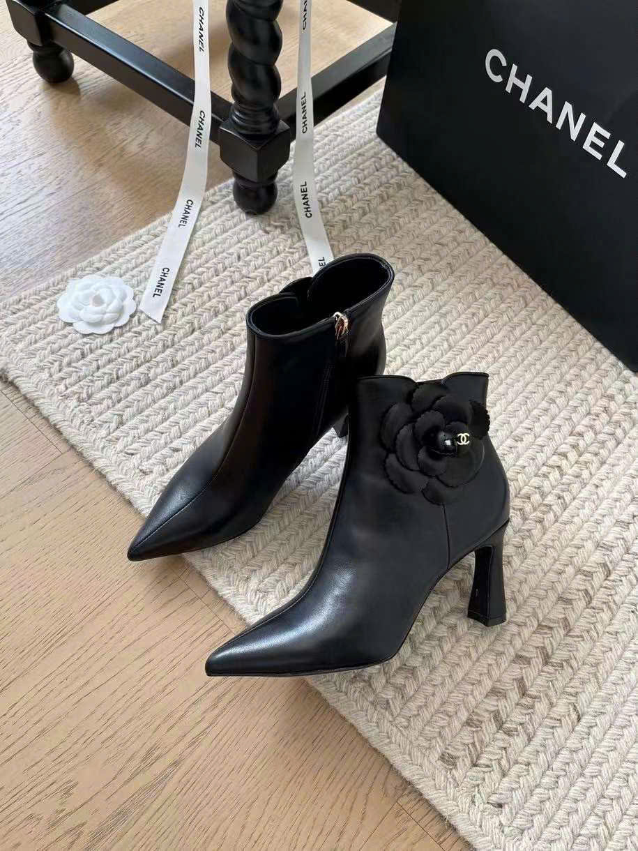 (1:1 replica) Chanel Leather Ankle Heel Boots