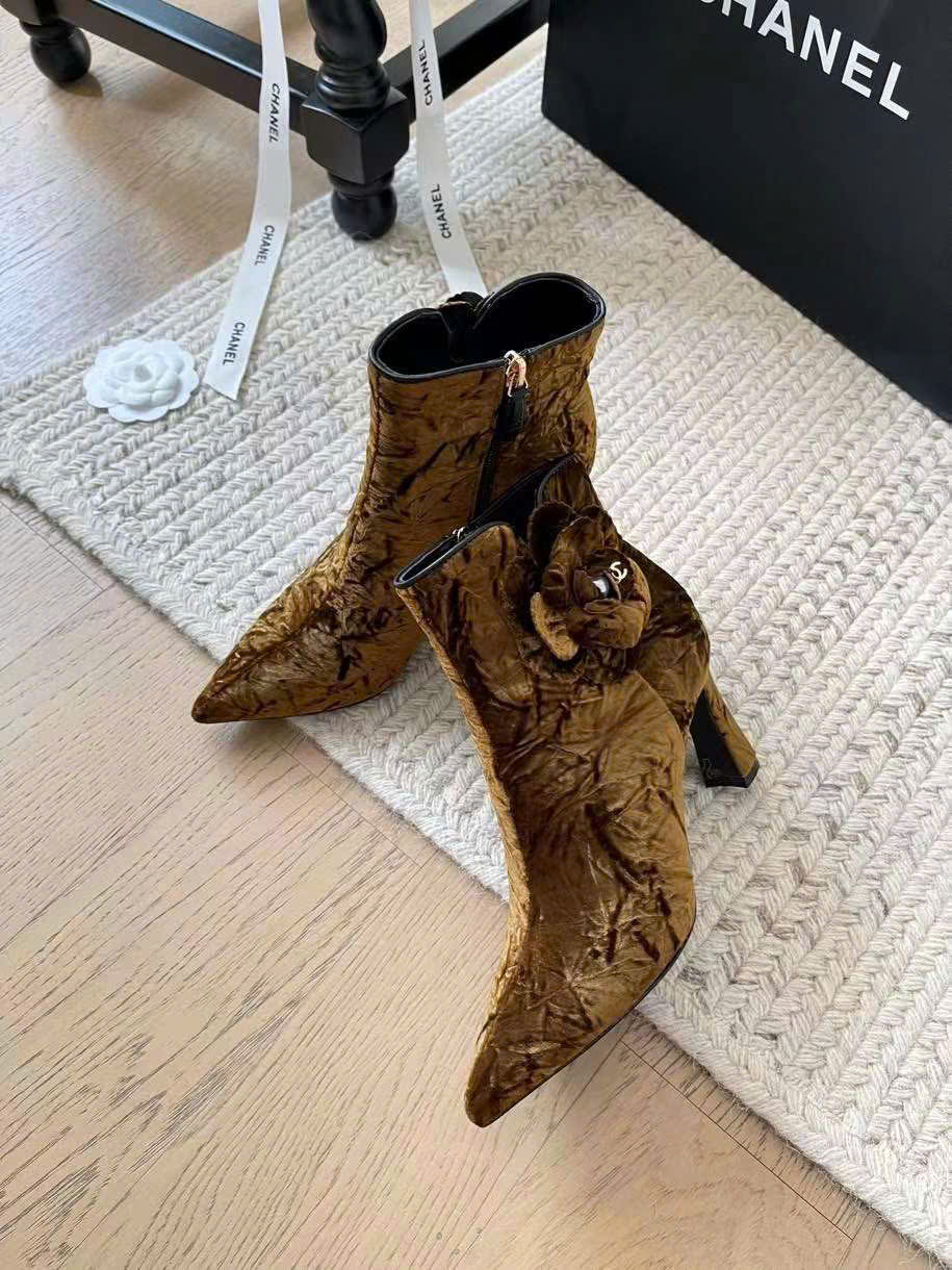 (1:1 replica) Chanel Leather Ankle Heel Boots