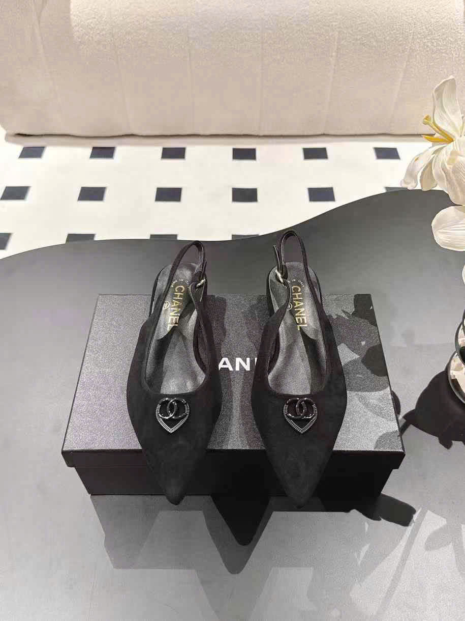 (1:1 replica) Chanel Leather Slingback Shoes 2cm
