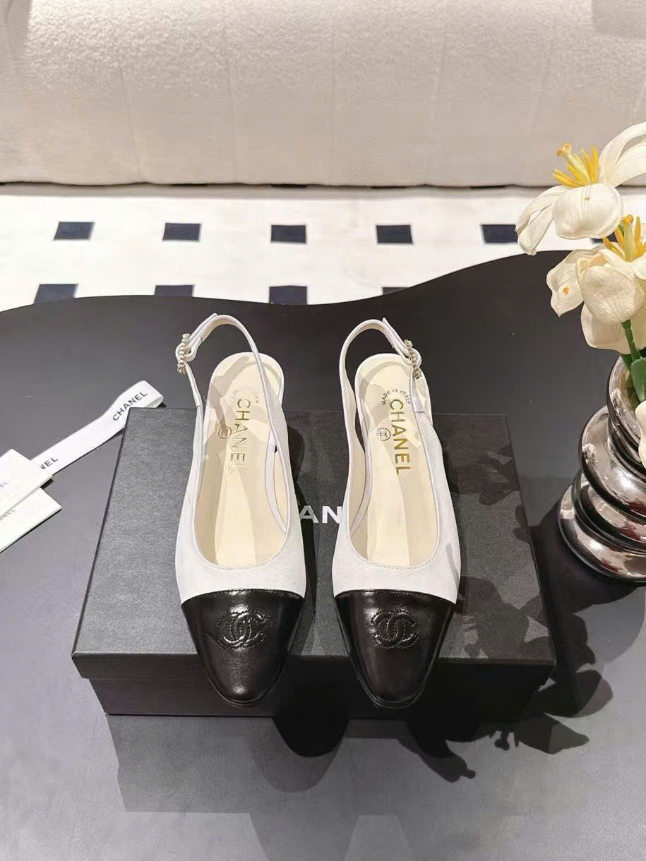 (1:1 replica) Chanel C Logo Vintage Slingback Shoes