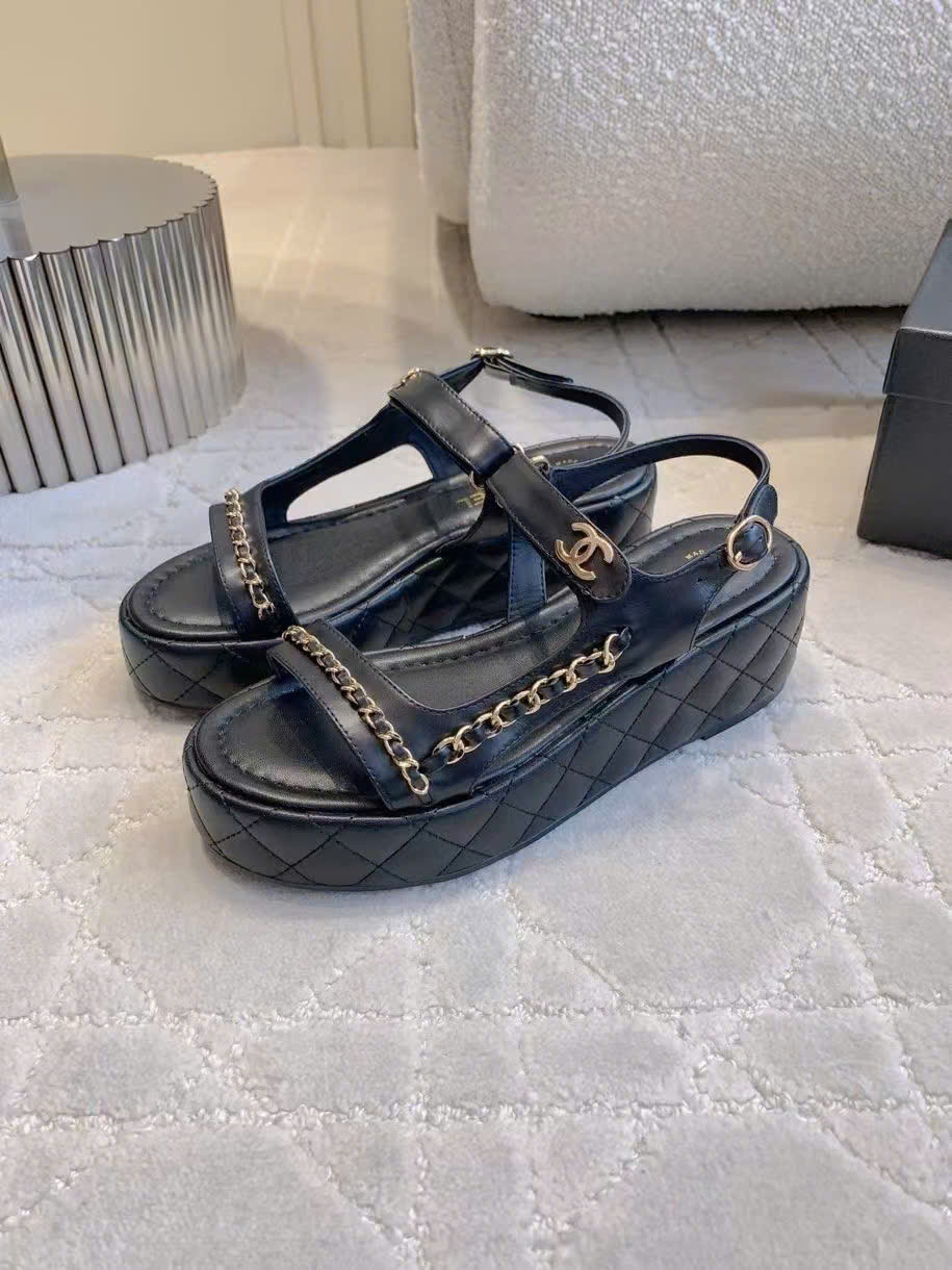 (1:1 replica) Chanel C Logo Wedges Women s Sandals 5cm