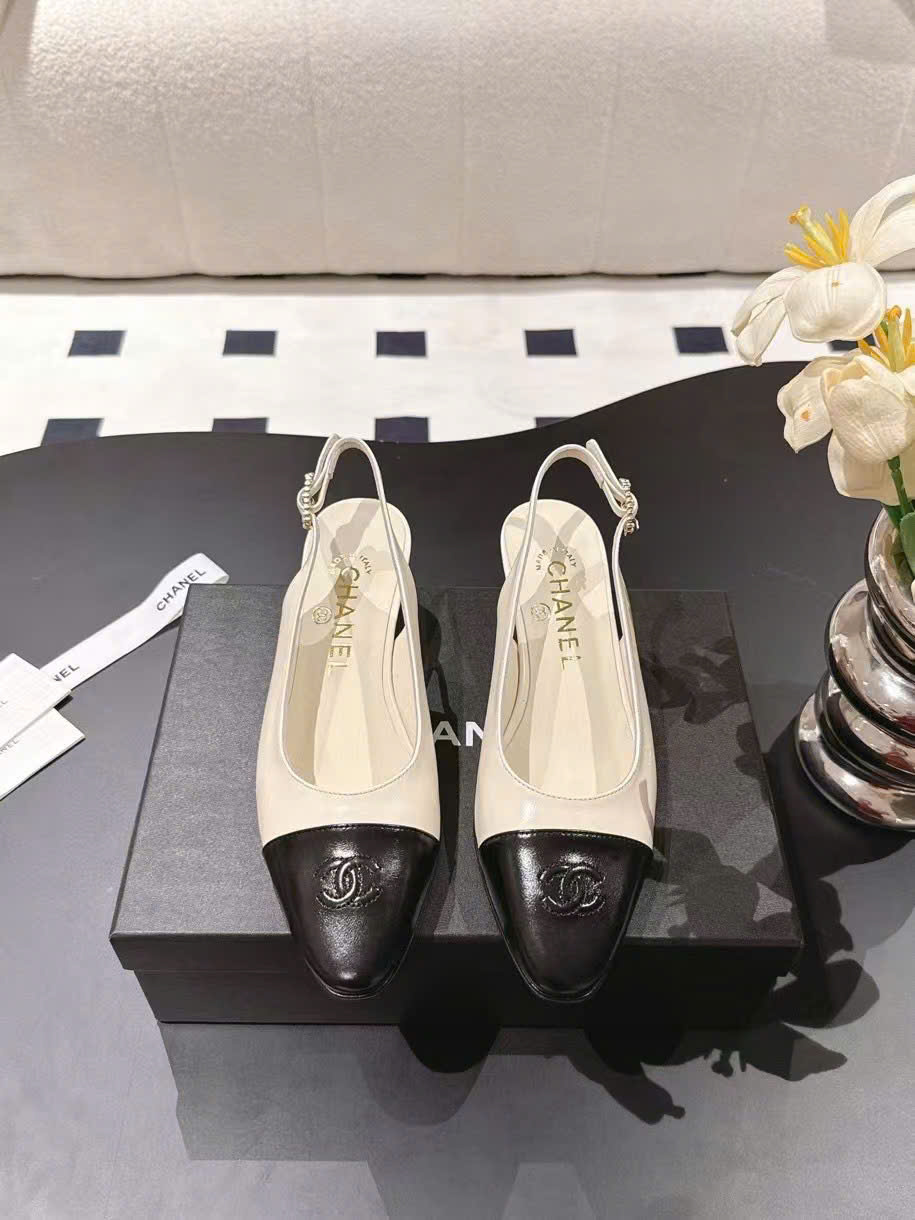 (1:1 replica) Chanel C Logo Vintage Slingback Shoes