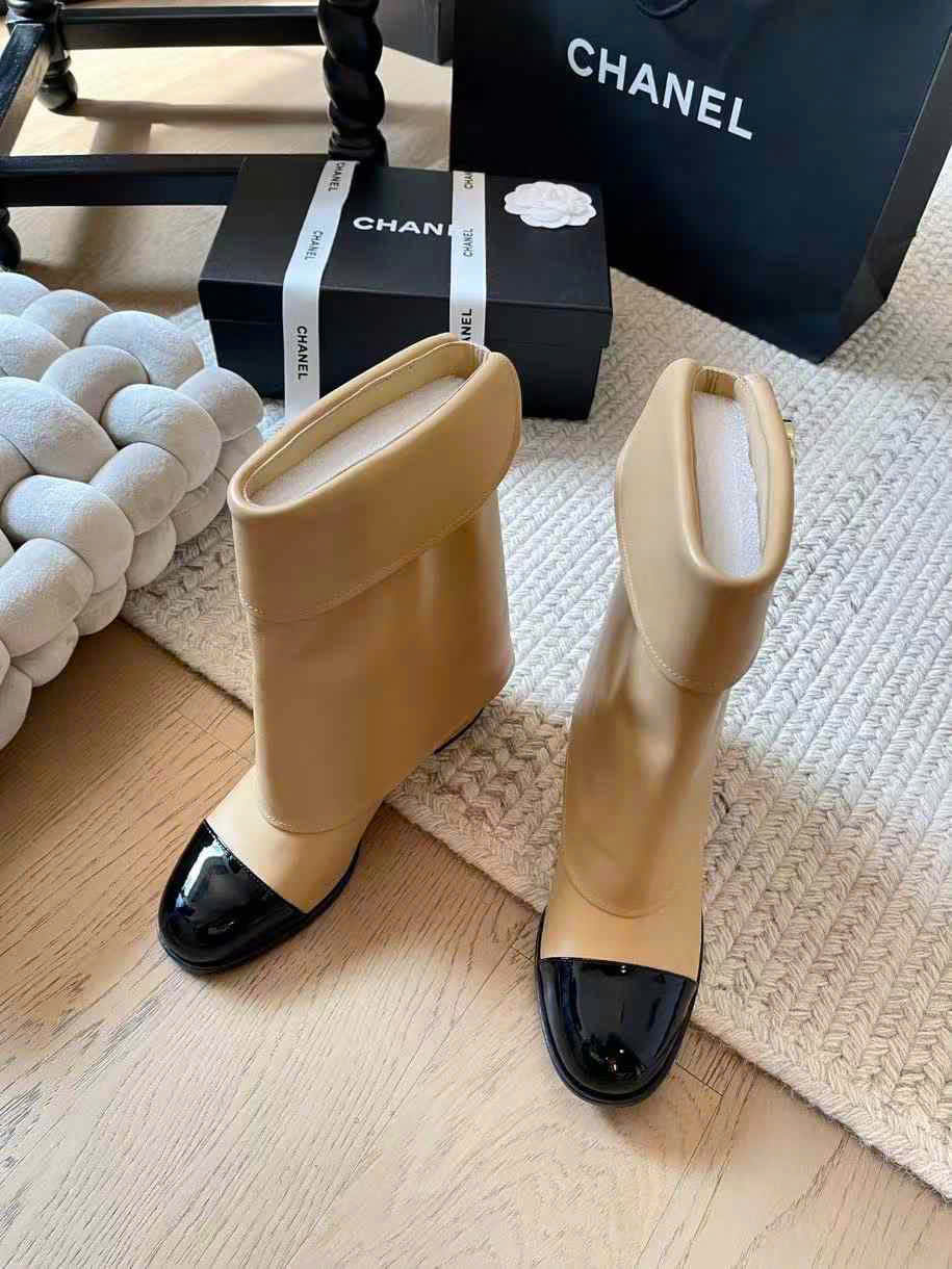 (1:1 replica) Chanel Leather Round-Toe Knee Boots