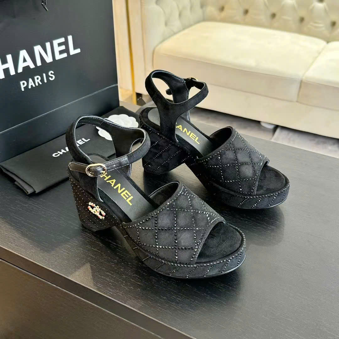 (1:1 replica) Chanel Wedge Rope Diamond Sandals 8cm