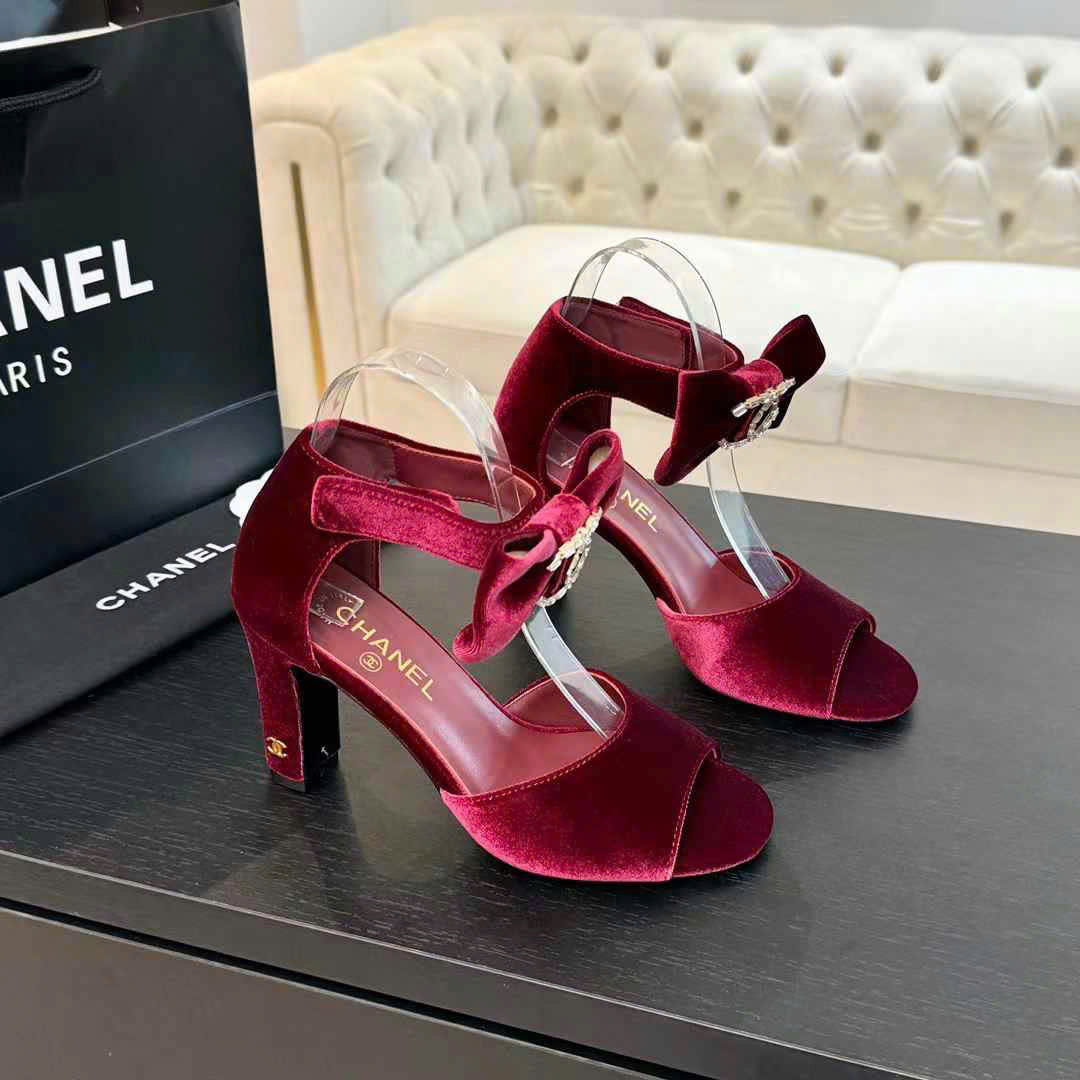 (1:1 replica) Chanel Velvet Vintage Sandals