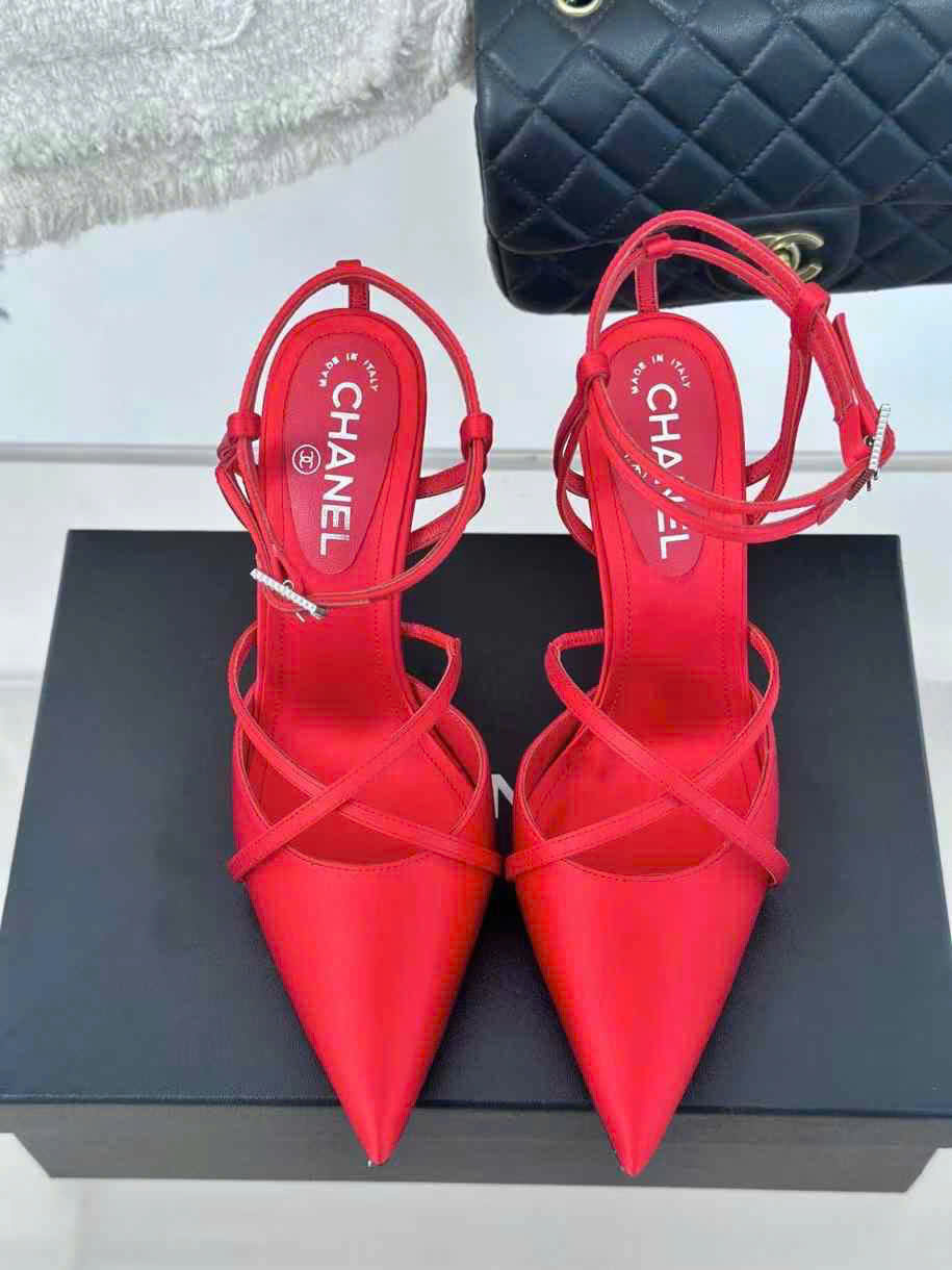(1:1 replica) Chanel Satin Slingback Women s Shoes 10cm