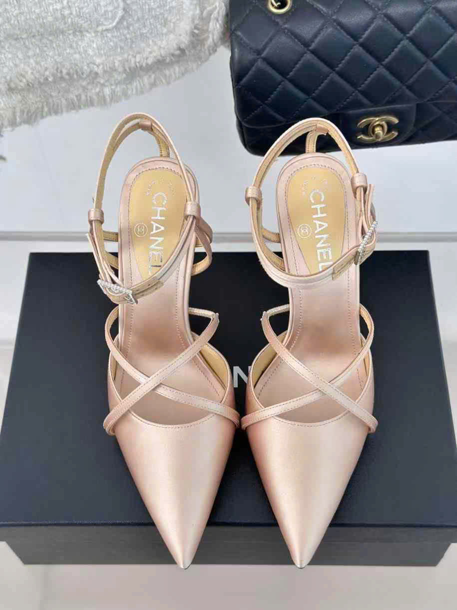 (1:1 replica) Chanel Satin Slingback Women s Shoes 10cm