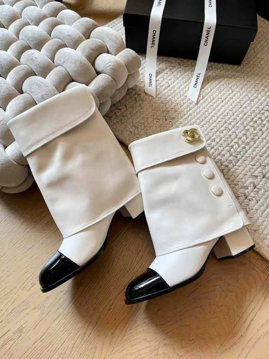 (1:1 replica) Chanel Leather Round-Toe Knee Boots