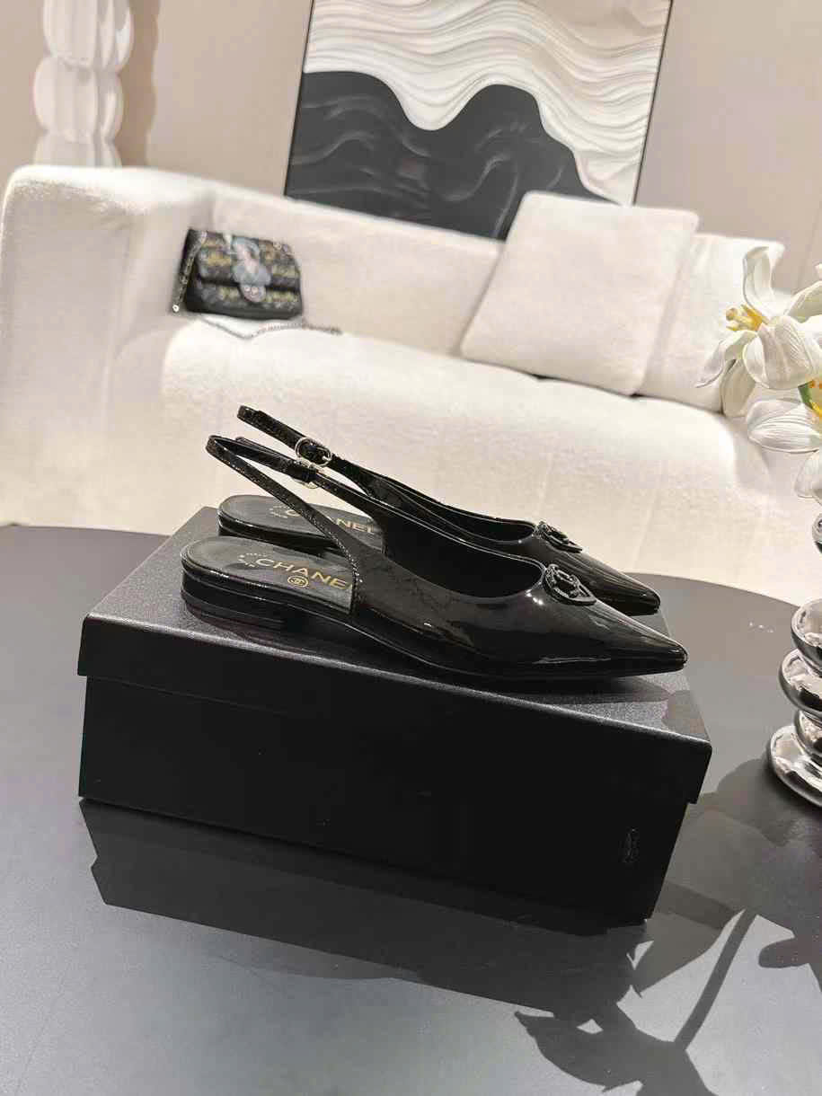(1:1 replica) Chanel Leather Slingback Shoes 2cm