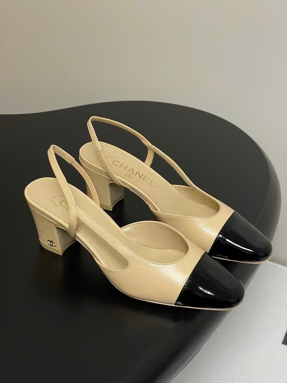 (1:1 replica) Chanel C Logo Slingbacks Shoes 6cm