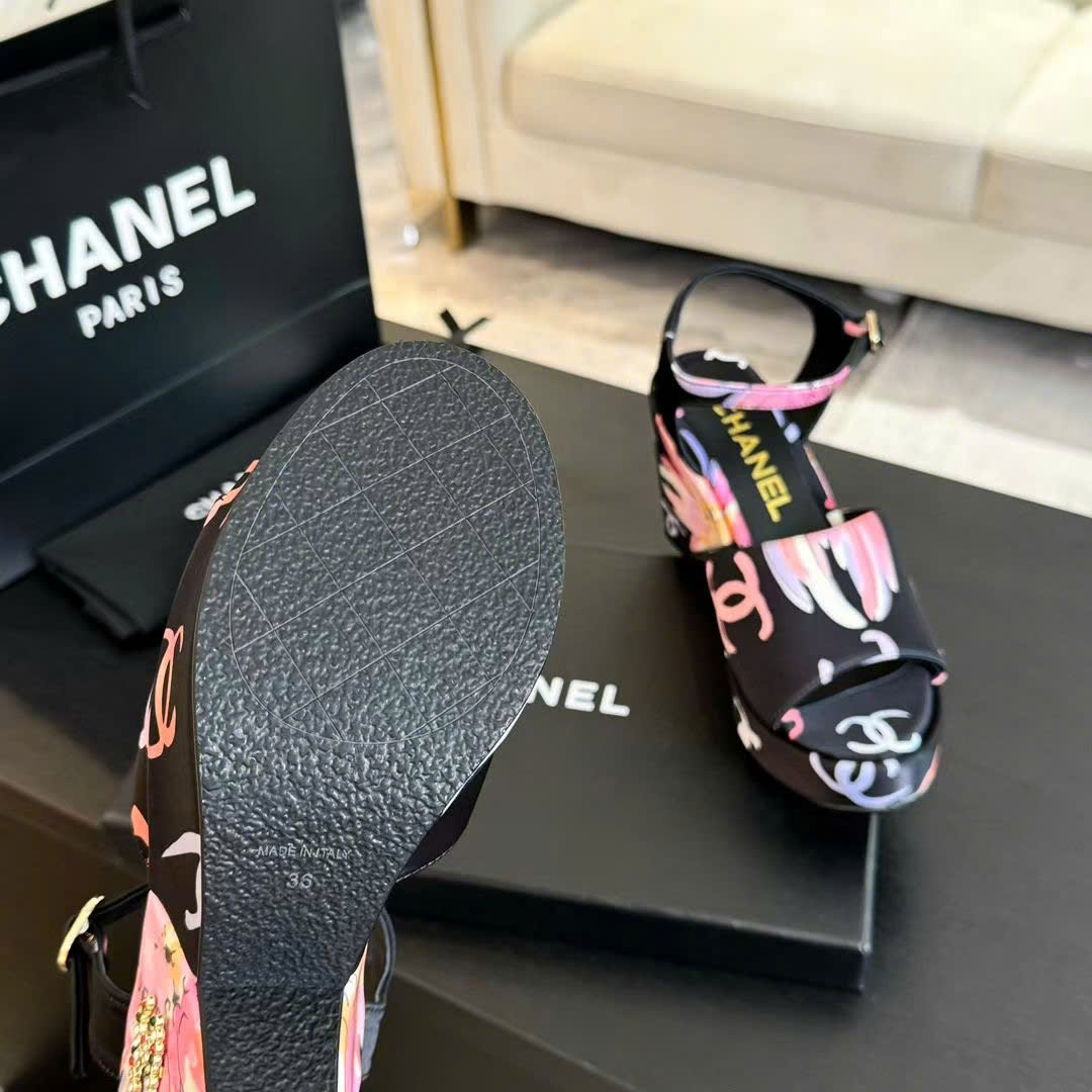 (1:1 replica) Chanel Wedge Rope Diamond Sandals 8cm