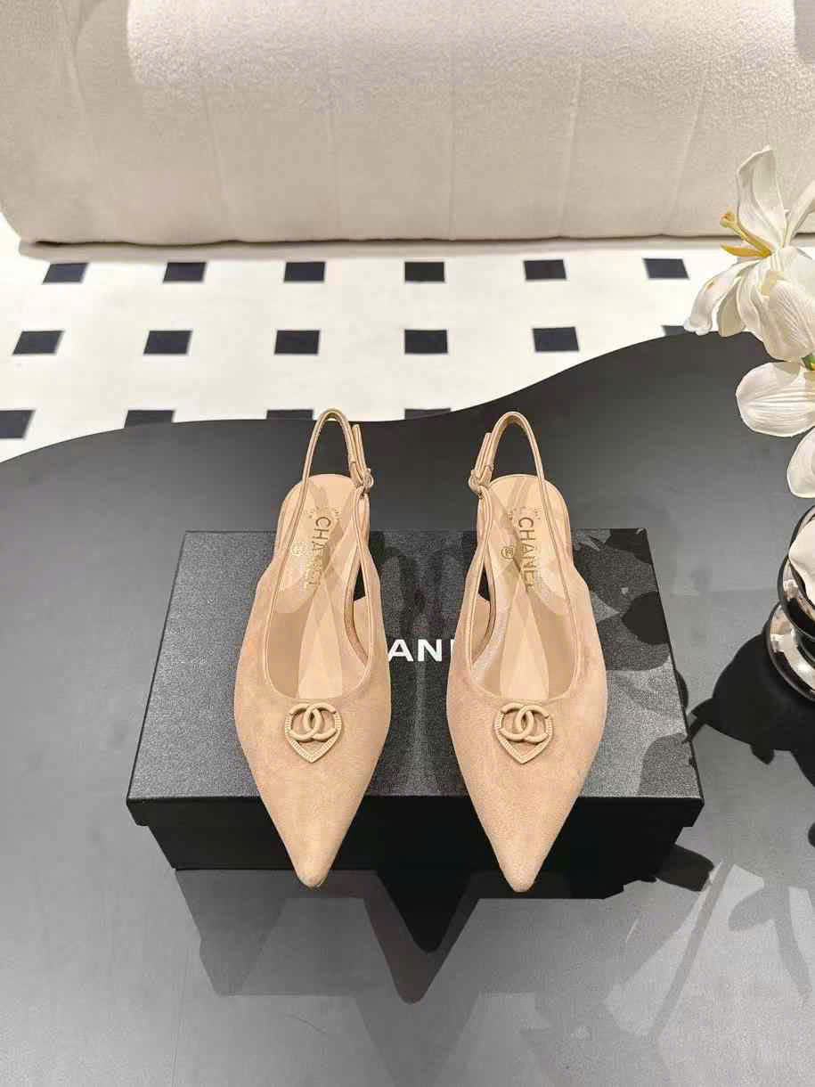 (1:1 replica) Chanel Leather Slingback Shoes 2cm