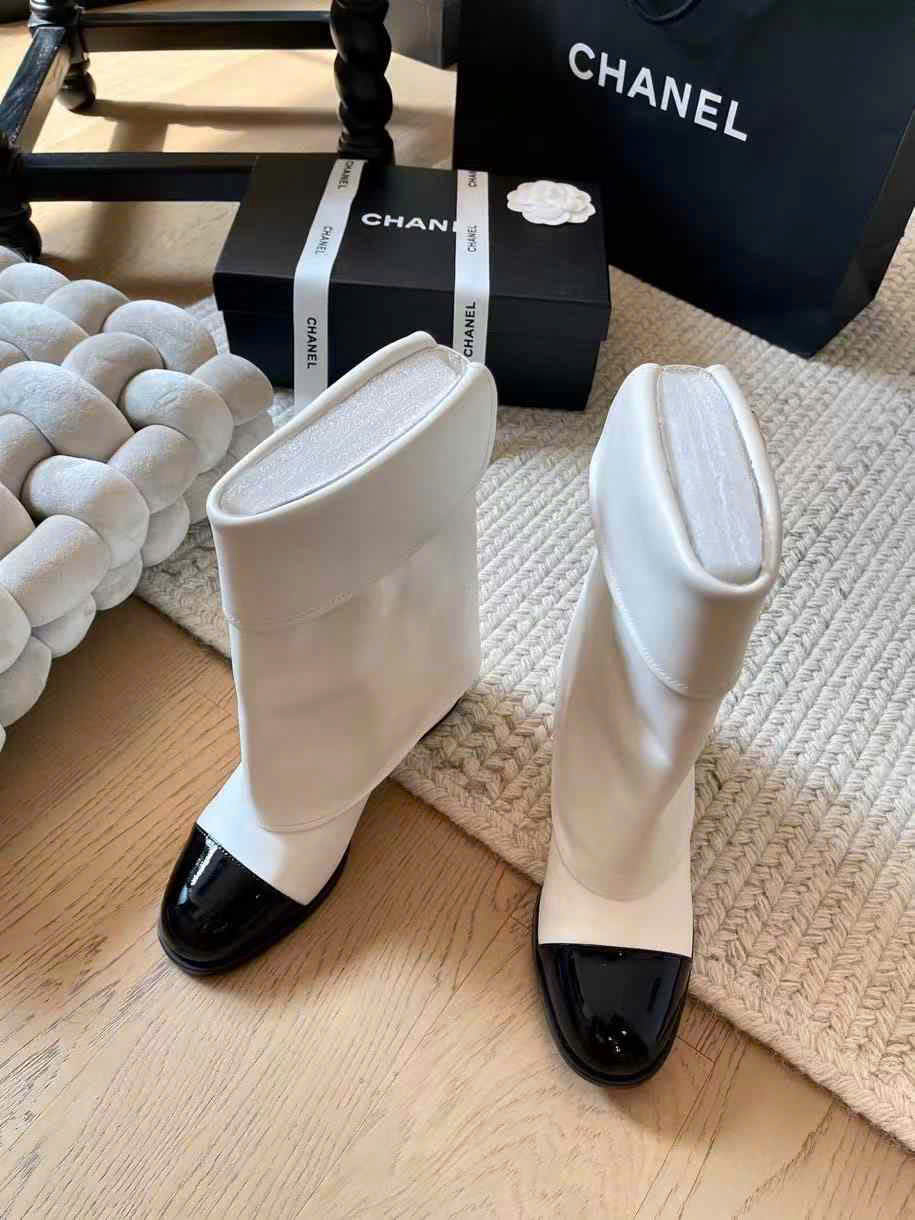 (1:1 replica) Chanel Leather Round-Toe Knee Boots