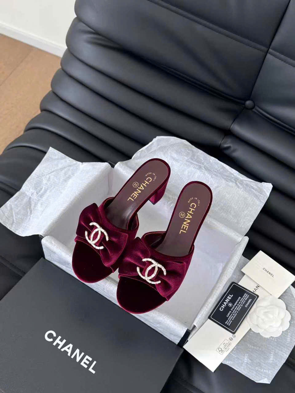 (1:1 replica) Chanel Velvet Vintage Sandals