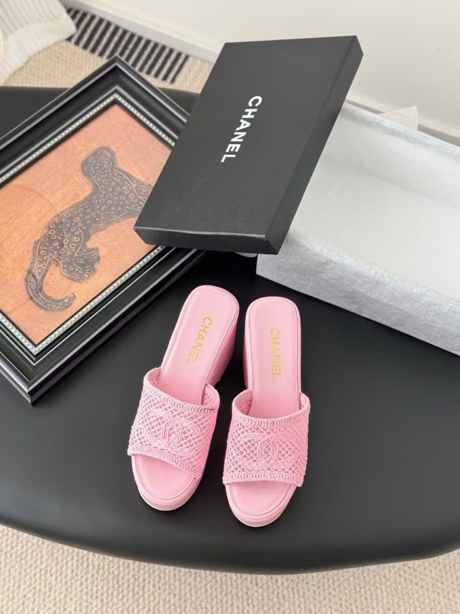 (1:1 replica) Chanel C Logo Wedges Sandals 10cm
