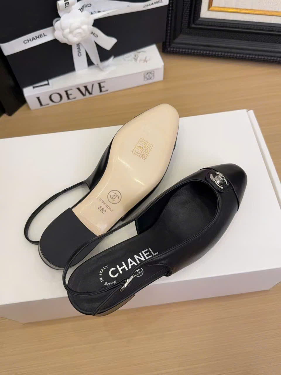 (1:1 replica) Chanel C Logo Slingback Shoes