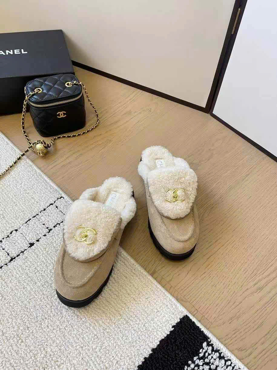 (1:1 replica) Chanel Classic Wool Open Back Shoes