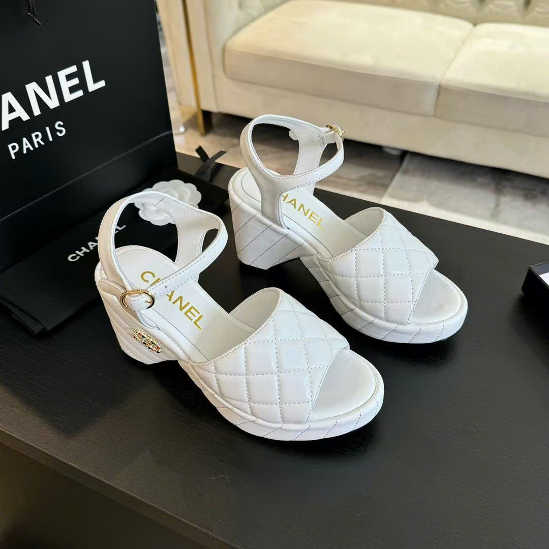 (1:1 replica) Chanel Wedge Rope Diamond Sandals 8cm