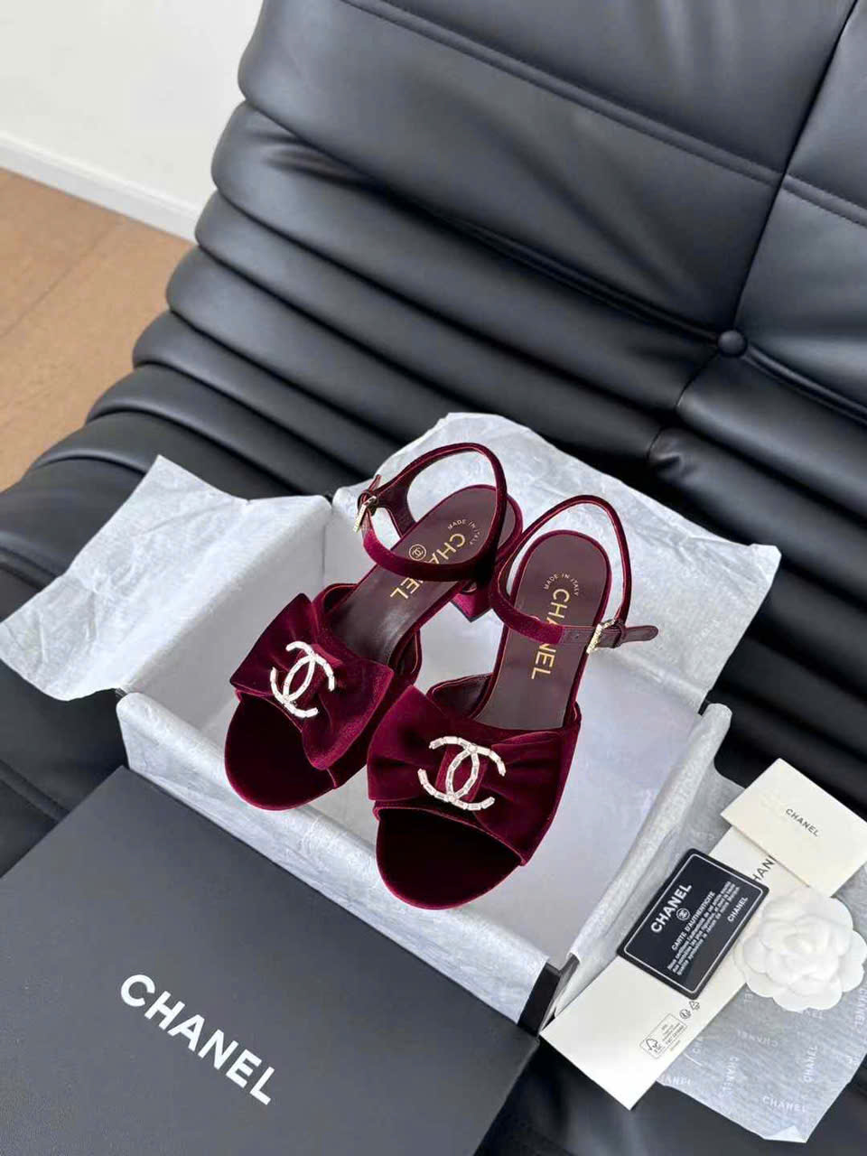 (1:1 replica) Chanel Velvet Vintage Sandals