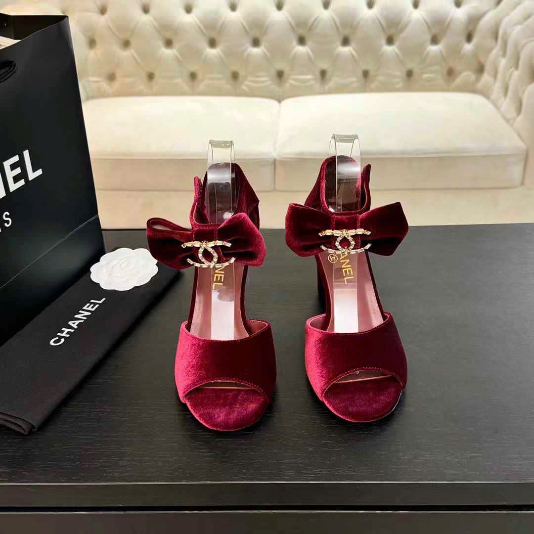 (1:1 replica) Chanel Velvet Vintage Sandals