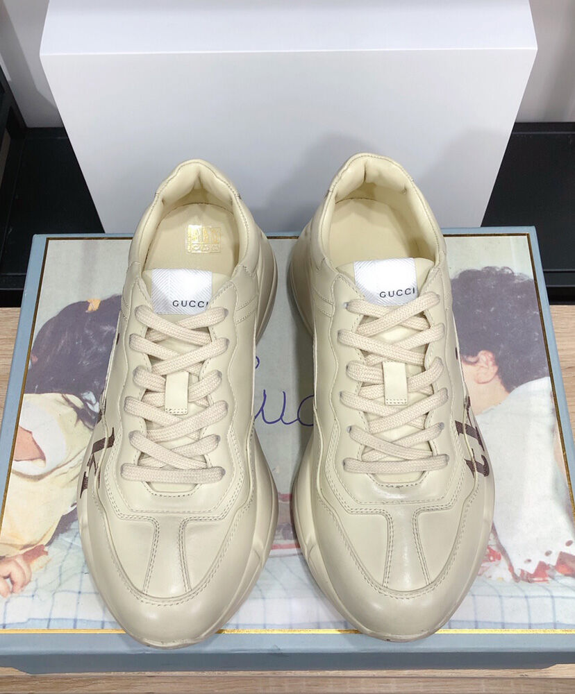 (1:1 replica) Gucci Unisex Think/thank Print Rhyton Sneaker Cream