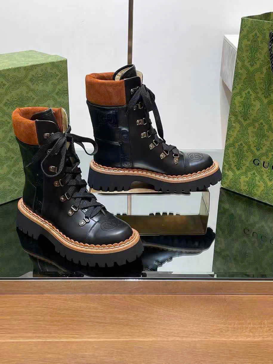 (1:1 replica) Gucci Leather Ankle Boots