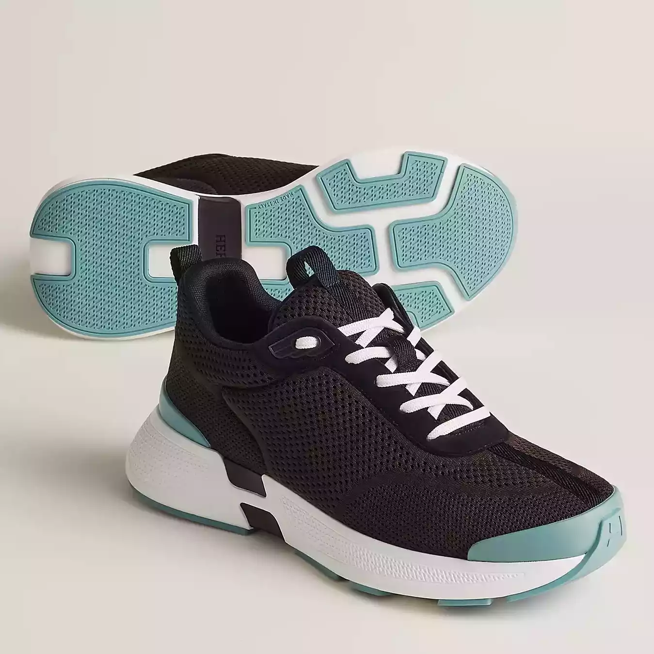 (1:1 replica) Hermes Heros Sneakers in Black Knit and Black Suede HM001