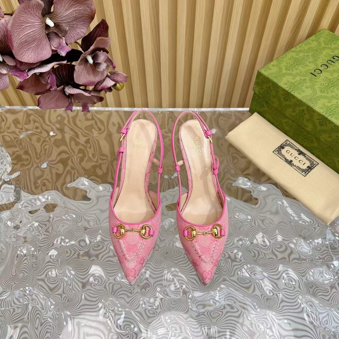 (1:1 replica) Gucci GG Horsebit Slingback Women s Sandal 10cm