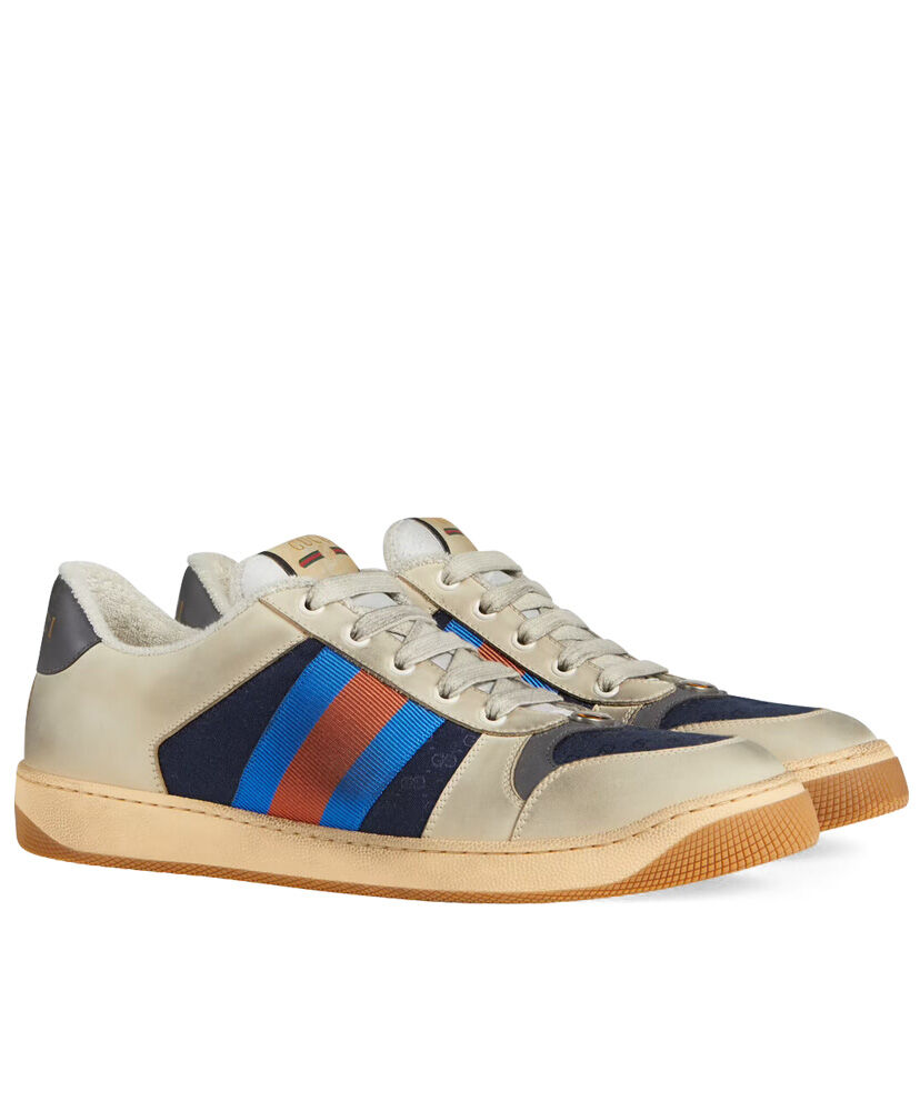 (1:1 replica) Gucci Unisex Mini GG Leather Screener Sneaker Dark Blue