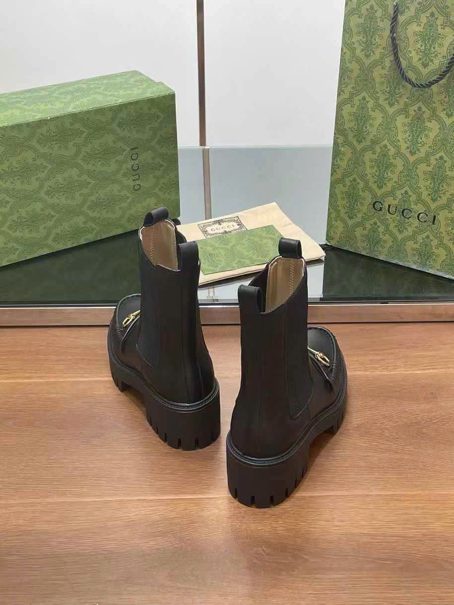 (1:1 replica) Gucci Horsebit Leather Ankle Boots