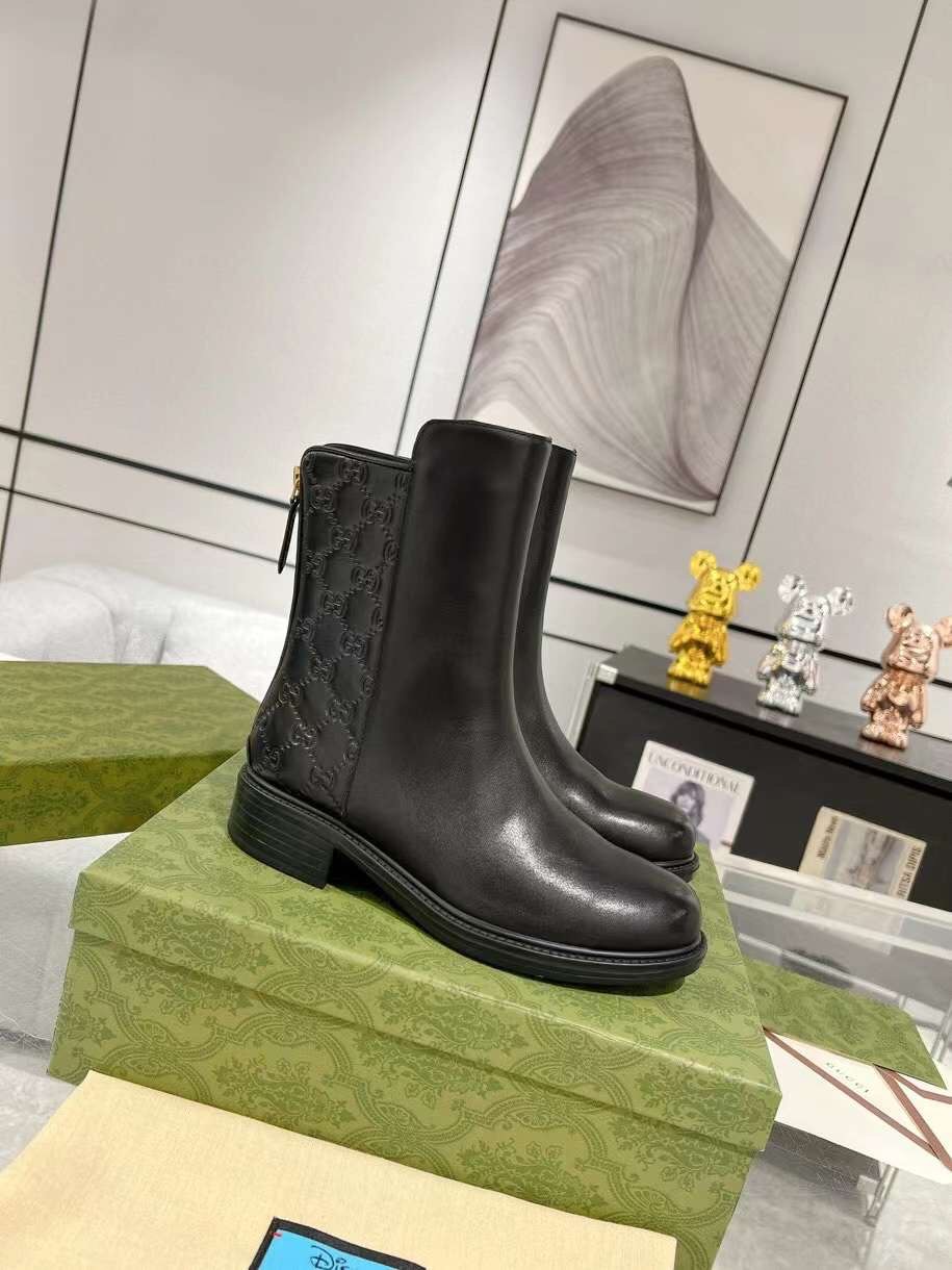 (1:1 replica) Gucci Leather Women s Ankle Boots