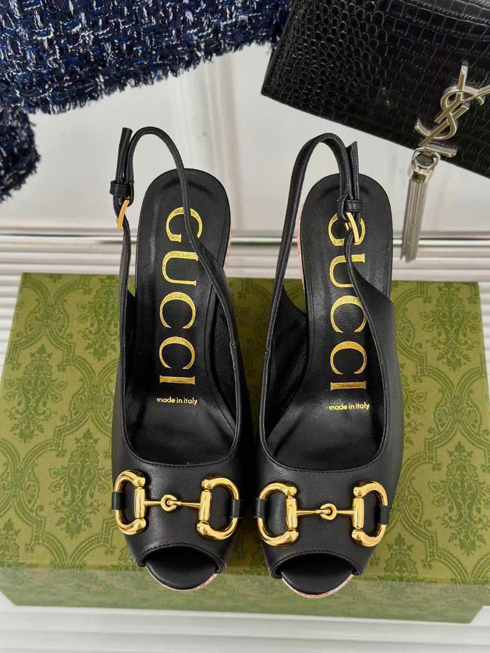 (1:1 replica) Gucci Wedge Women s Sandal 12cm