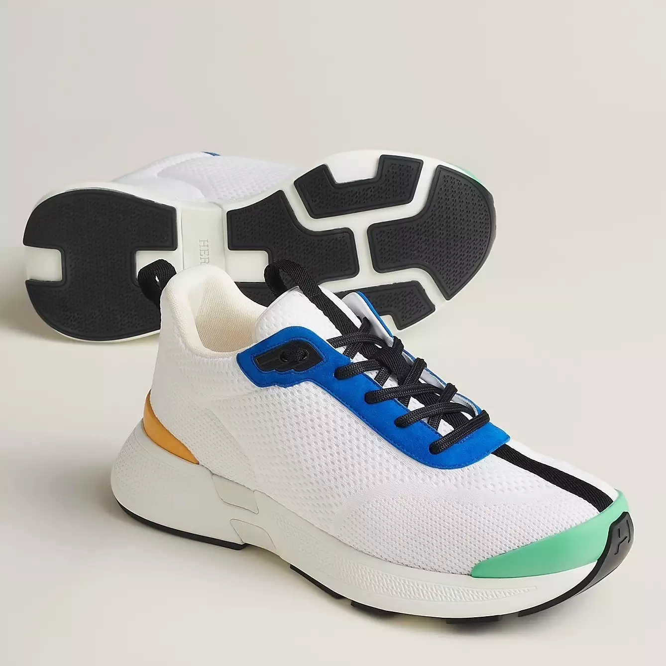 (1:1 replica) Hermes Heros Sneakers in White Knit and Blue Suede HM004