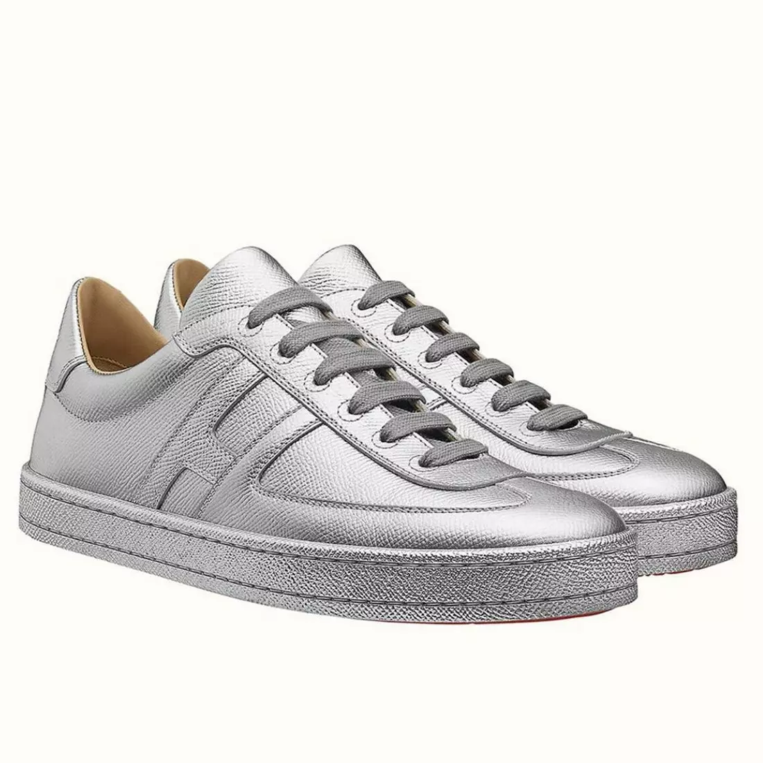 (1:1 replica) Hermes Boomerang Sneakers In Silver Epsom Leather HM053