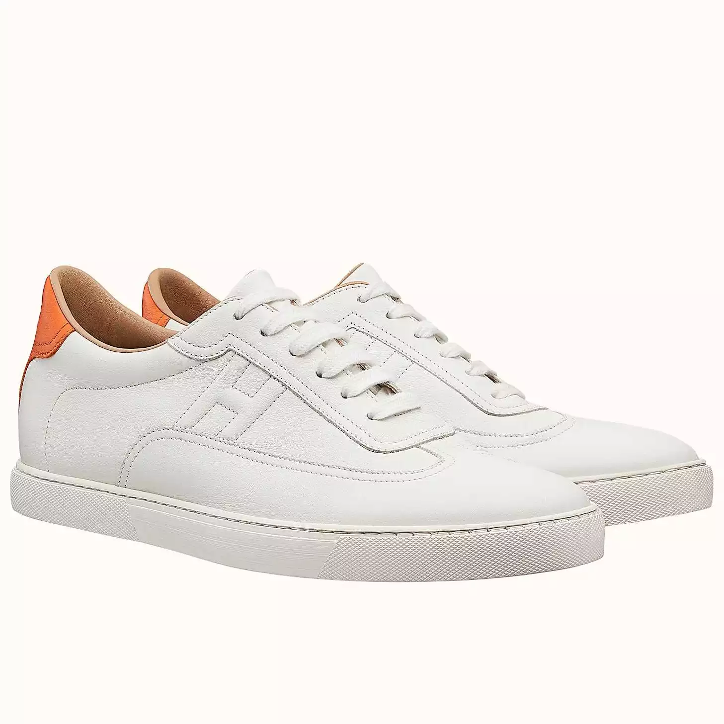 (1:1 replica) Hermes Men s Quicker Sneakers In White Calfskin HM057
