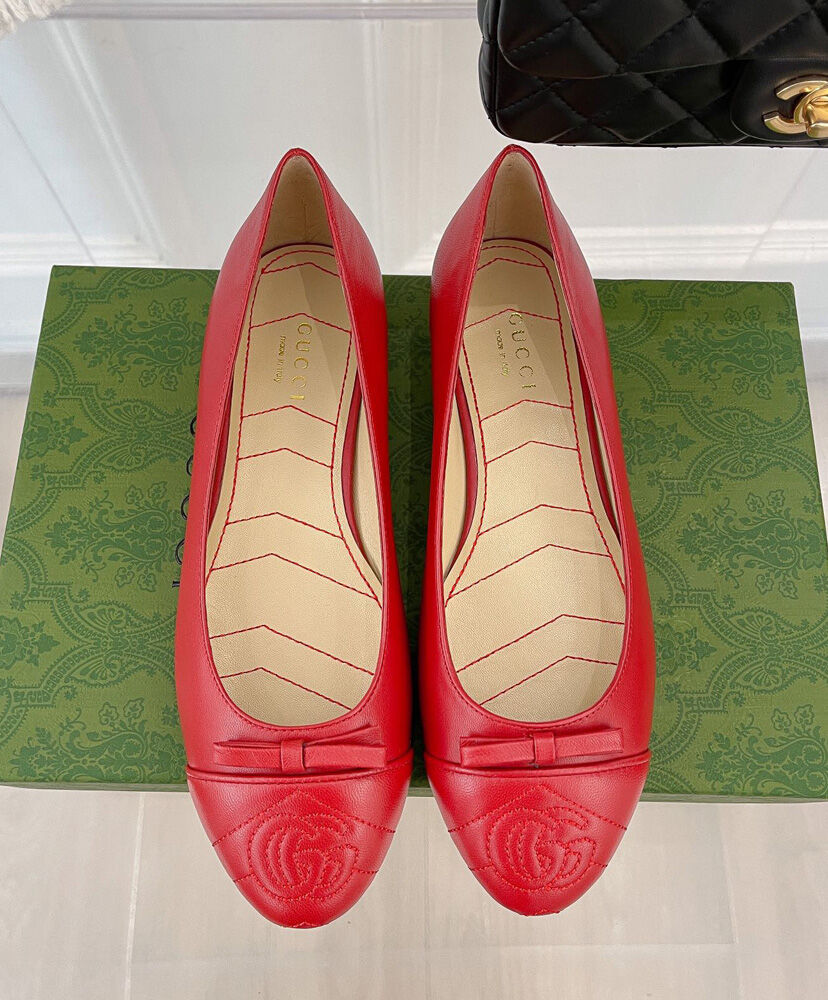 (1:1 replica) Gucci Women s Ballet Flat With Double G 680878 Red