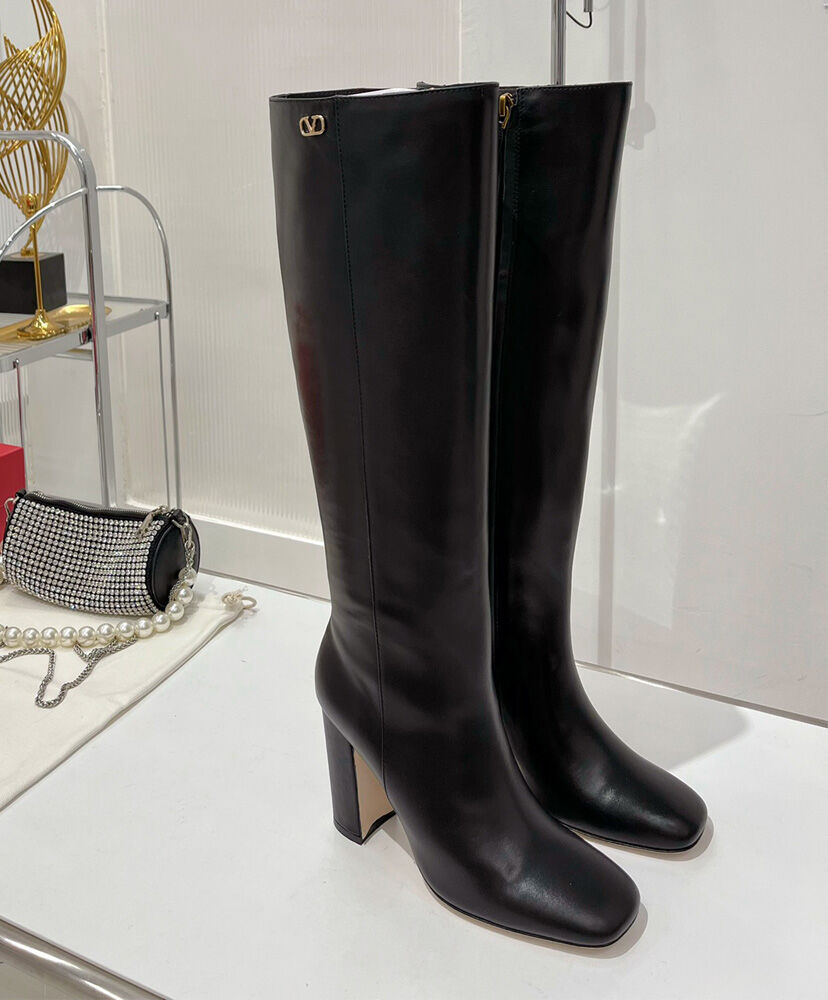 (1:1 replica) Valentino Garavani Golden Walk Calfskin Boots 95MM Black