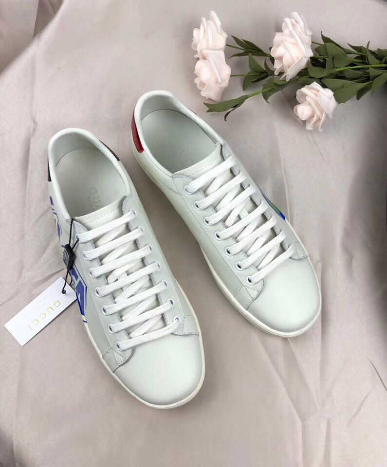 (1:1 replica) Gucci Unisex Ace series Loved printed sneakers White