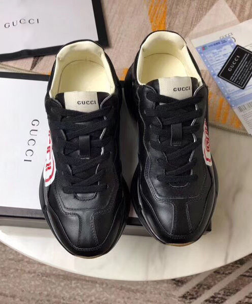 (1:1 replica) Gucci Unisex Rhyton Gucci print leather sneaker 523609 Black
