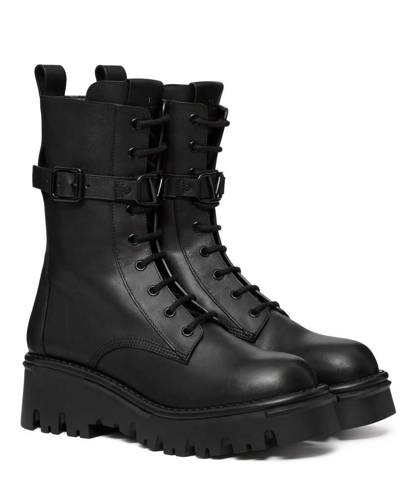 (1:1 replica) Valentino Women s Campsite Calfskin Combat Boot 50 MM Black