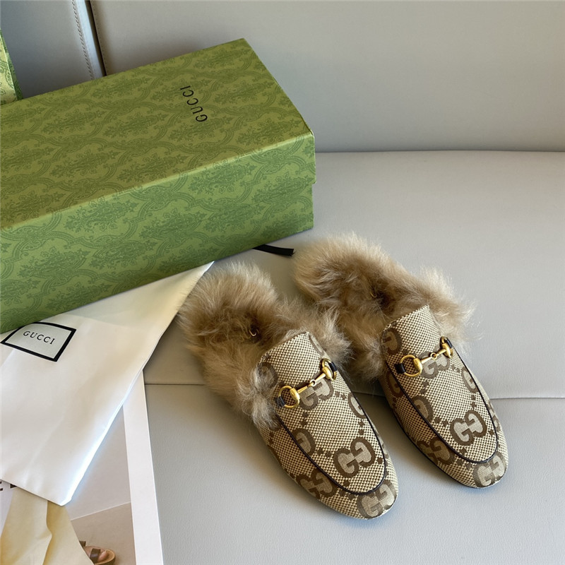 (1:1 replica) Gucci 100 Princetown Fur Slippers