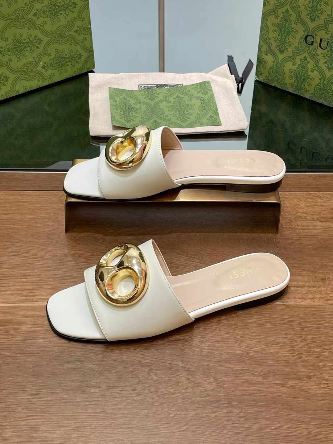 (1:1 replica) Gucci Leather Women s Slides