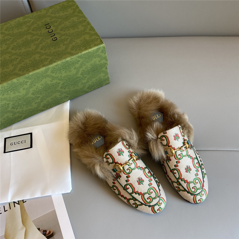 (1:1 replica) Gucci 100 Princetown Fur Slippers