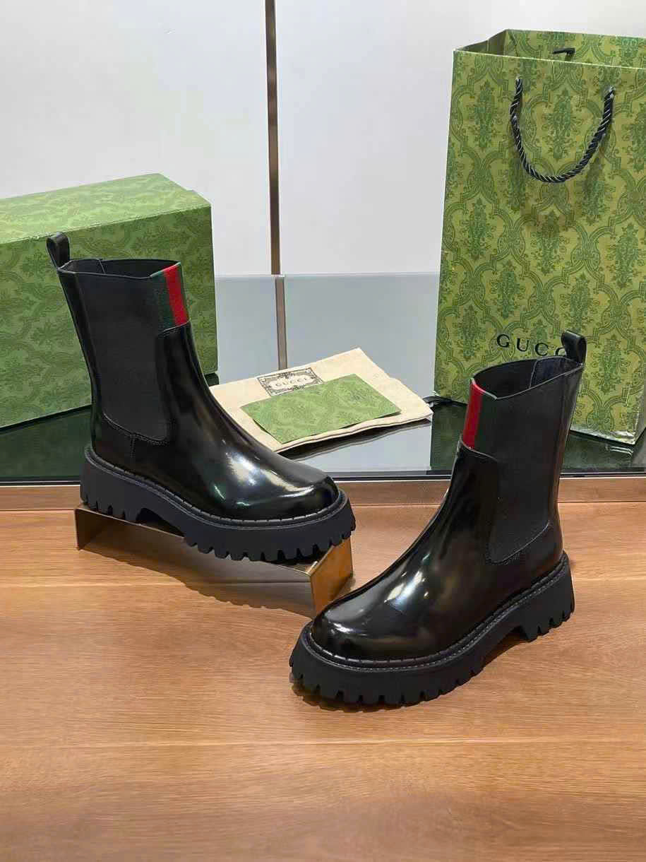 (1:1 replica) Gucci Leather Ankle Boots